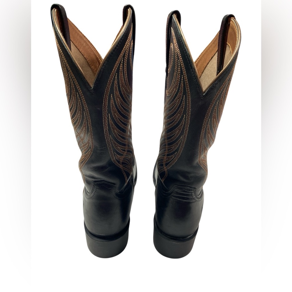 Ariat Black and Brown Leather Square Toe Western Boots Men’s 9 1/2 B - Picture 3 of 7